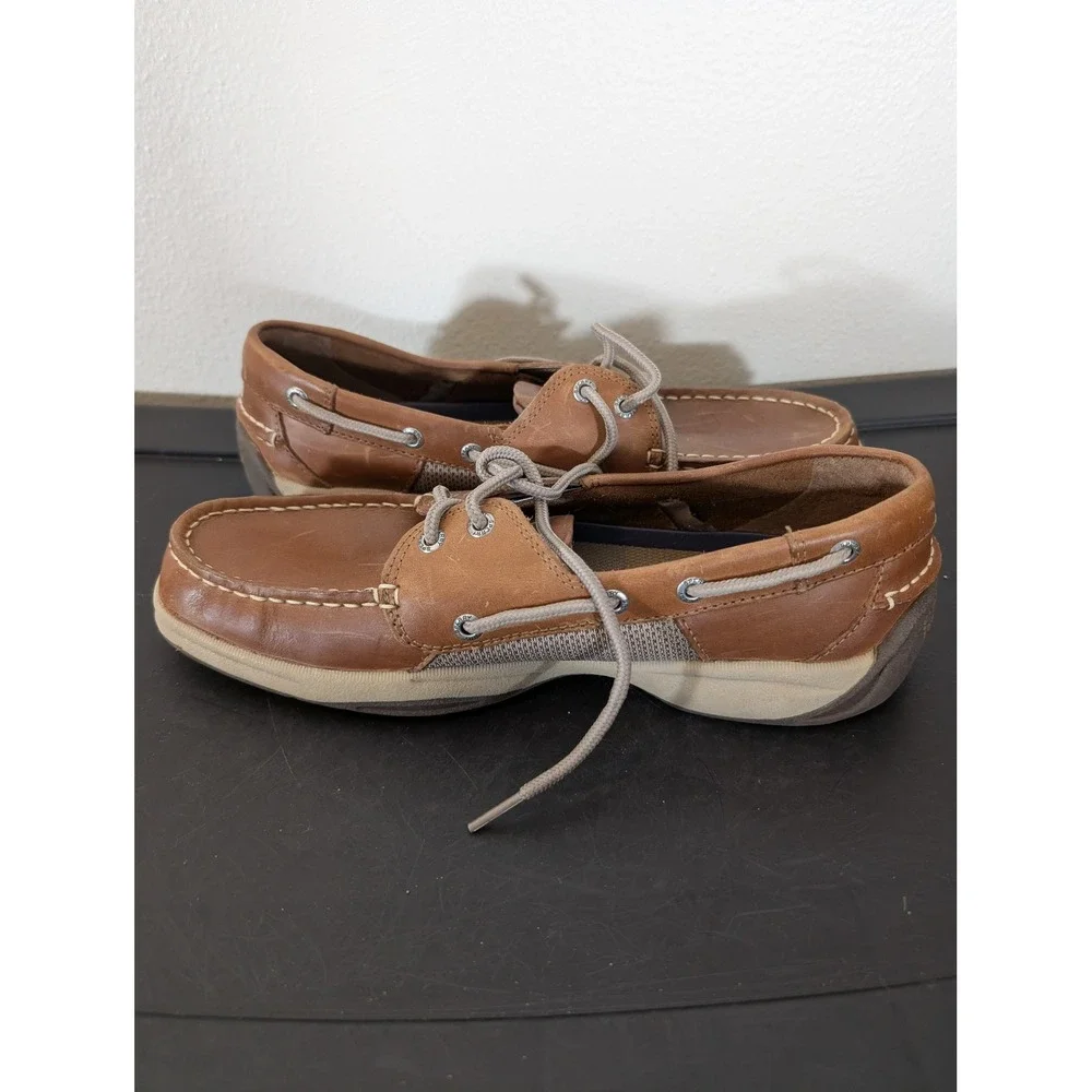 Sperry Top-Sider Men's 9 Billfish Tan Leather Boat Shoes 3-Eye Loafers Mesh
